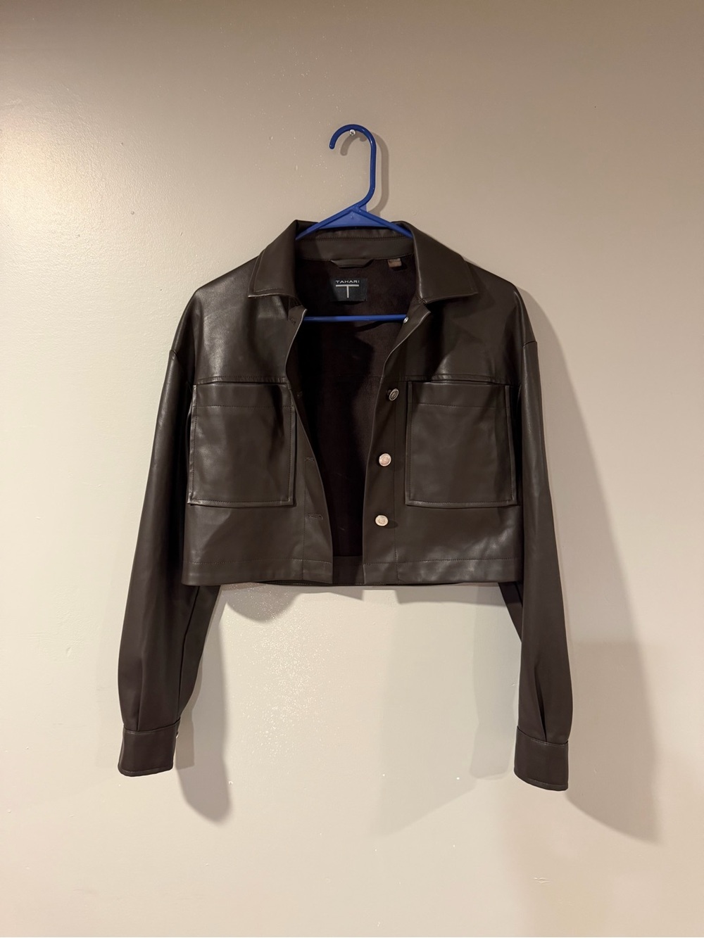Tahari Black Cropped Faux Leather Jacket